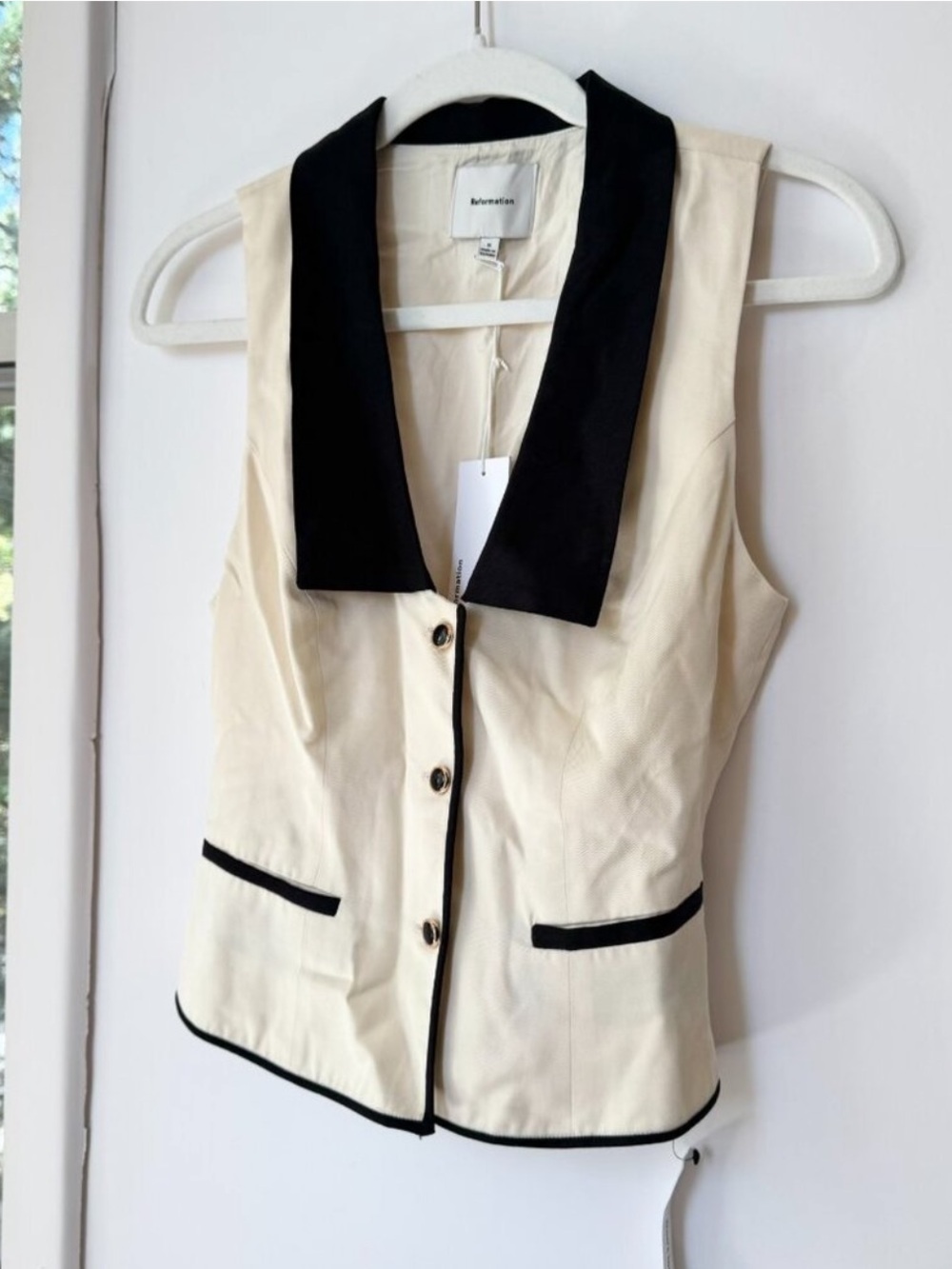 NWT Reformation Reba Top Cream Black 8